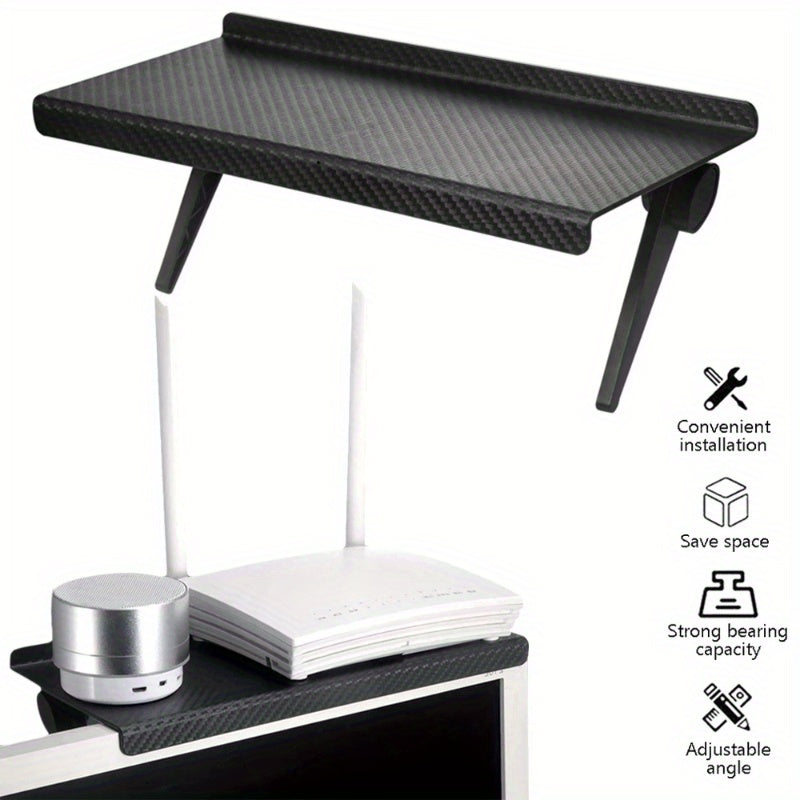 Black Top Shelf for TV and Monitor, Adjustable, Non-Slip, Durable ABS
