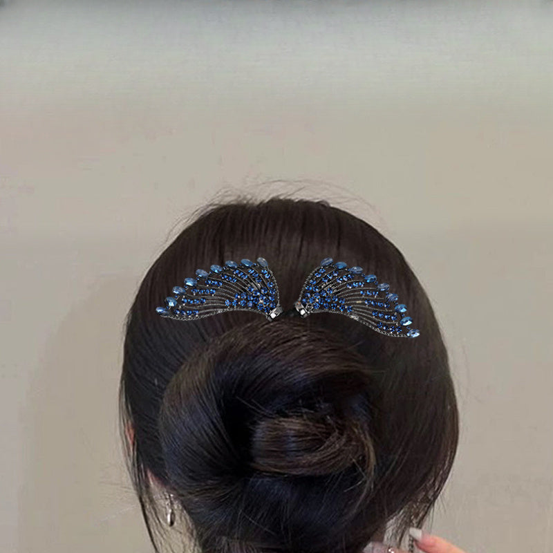 Vintage Rhinestone Hair Clip with Peacock Feather Design for Women