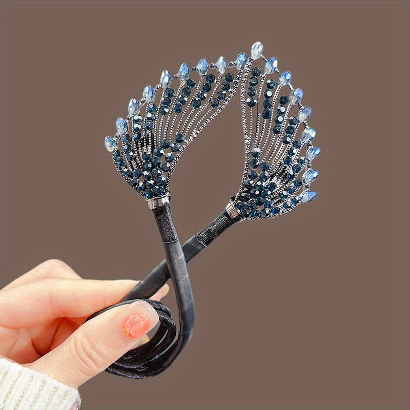 Vintage Rhinestone Hair Clip with Peacock Feather Design for Women