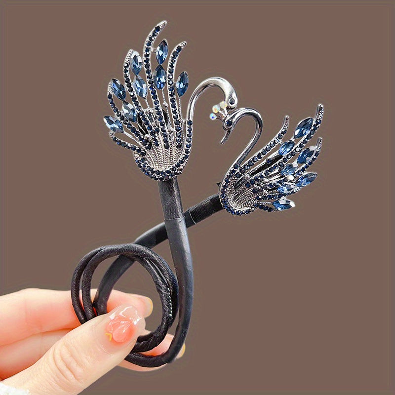 Vintage Rhinestone Hair Clip with Peacock Feather Design for Women