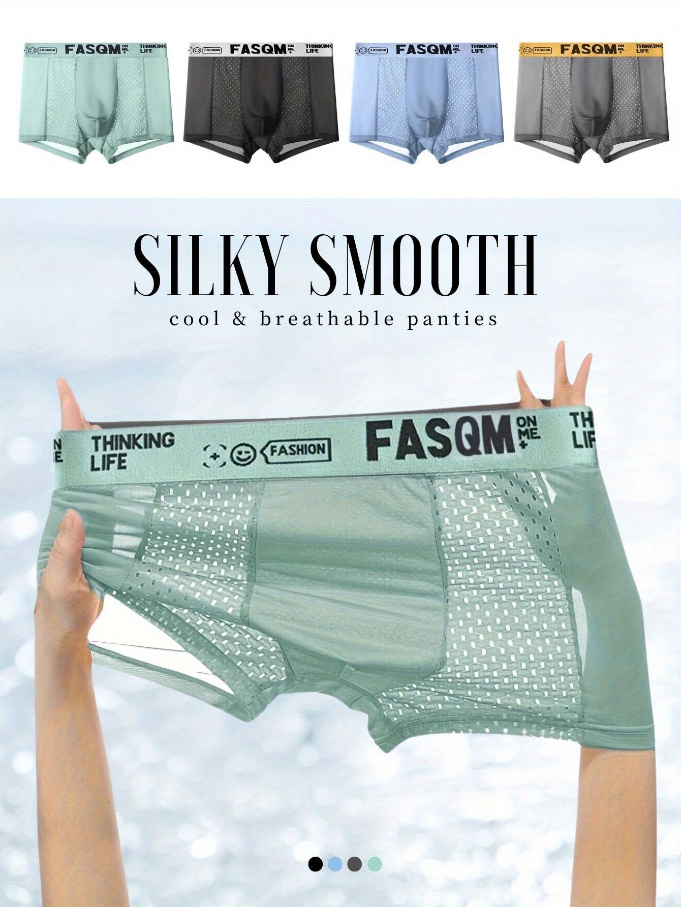 Men's Boxers Briefs 4 Pack Breathable Mesh Stretch Cotton Polyester Underwear in Sky Blue Black Gray