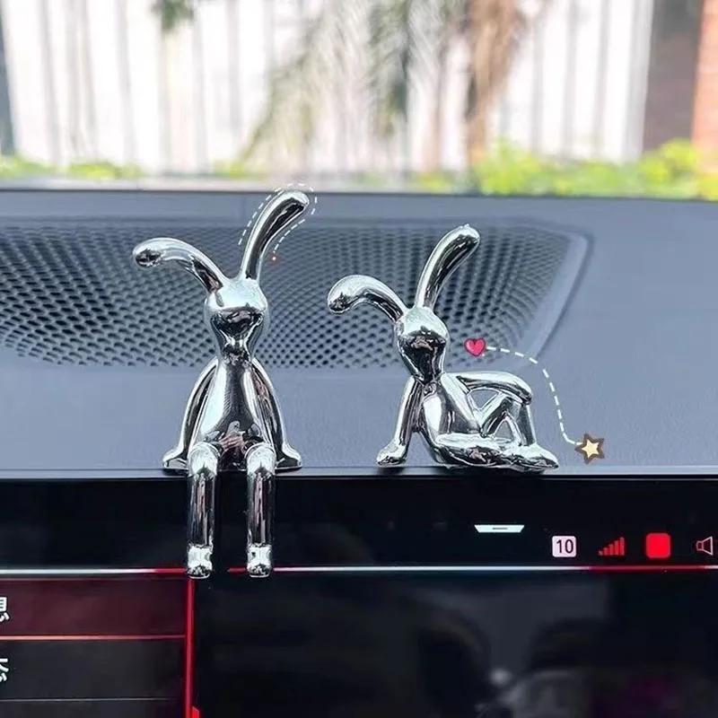 2pcs Car Interior Decor Sitting Rabbit Ornaments Center Console Decorations