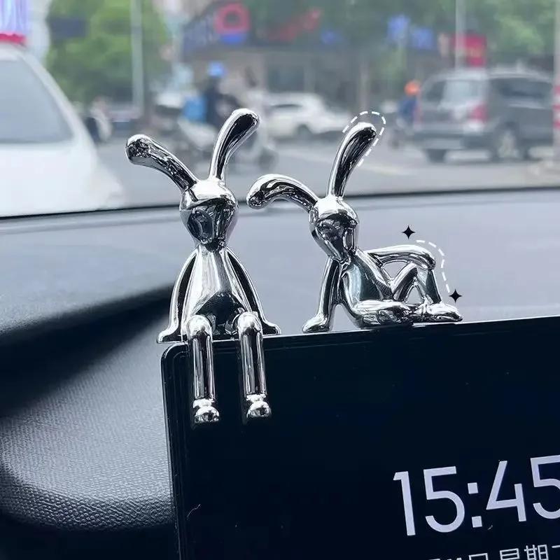 2pcs Car Interior Decor Sitting Rabbit Ornaments Center Console Decorations