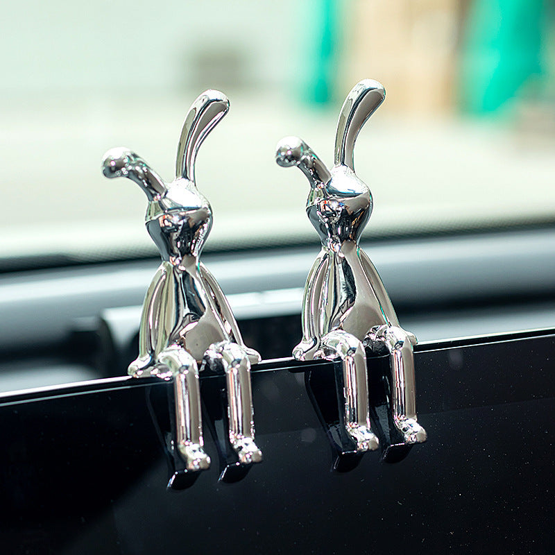 2pcs Car Interior Decor Sitting Rabbit Ornaments Center Console Decorations