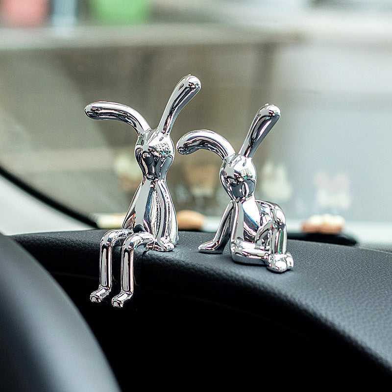 2pcs Car Interior Decor Sitting Rabbit Ornaments Center Console Decorations