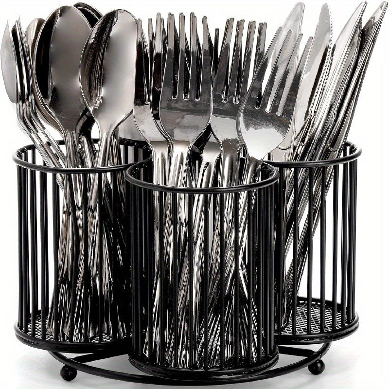 Household Dish Rack with Rotating Silverware Organizer for Countertop Storage