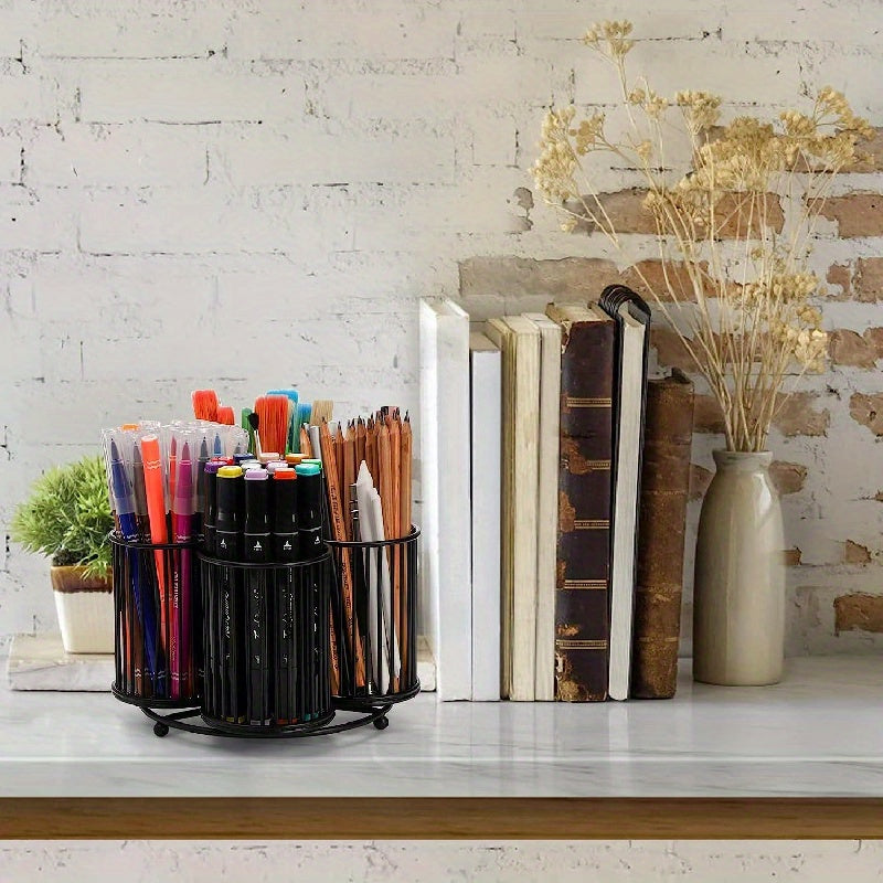 Household Dish Rack with Rotating Silverware Organizer for Countertop Storage