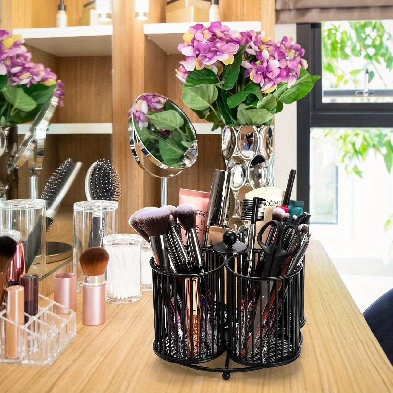 Household Dish Rack with Rotating Silverware Organizer for Countertop Storage