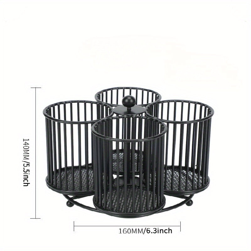 Household Dish Rack with Rotating Silverware Organizer for Countertop Storage