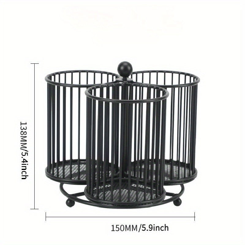 Household Dish Rack with Rotating Silverware Organizer for Countertop Storage