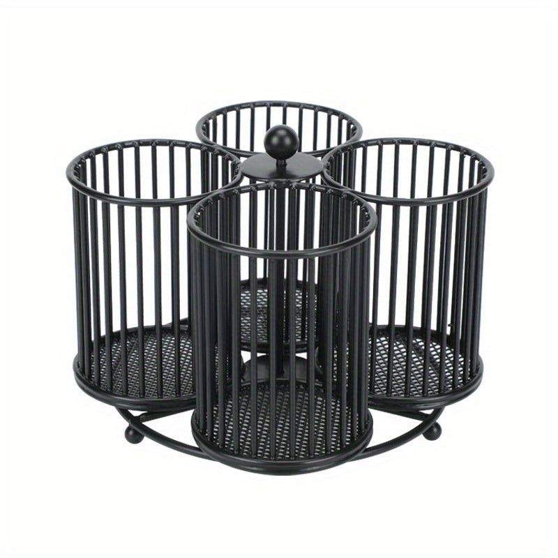 Household Dish Rack with Rotating Silverware Organizer for Countertop Storage