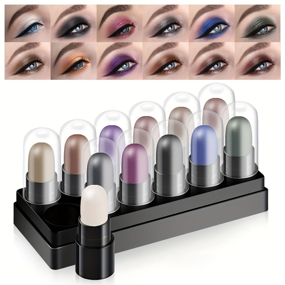 12 Colors Eyeshadow Pencil Set Waterproof Long Lasting Glitter Eye Makeup Tools