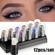 12 Colors Eyeshadow Pencil Set Waterproof Long Lasting Glitter Eye Makeup Tools