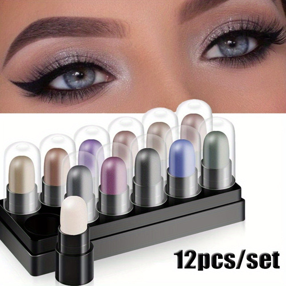 12 Colors Eyeshadow Pencil Set Waterproof Long Lasting Glitter Eye Makeup Tools