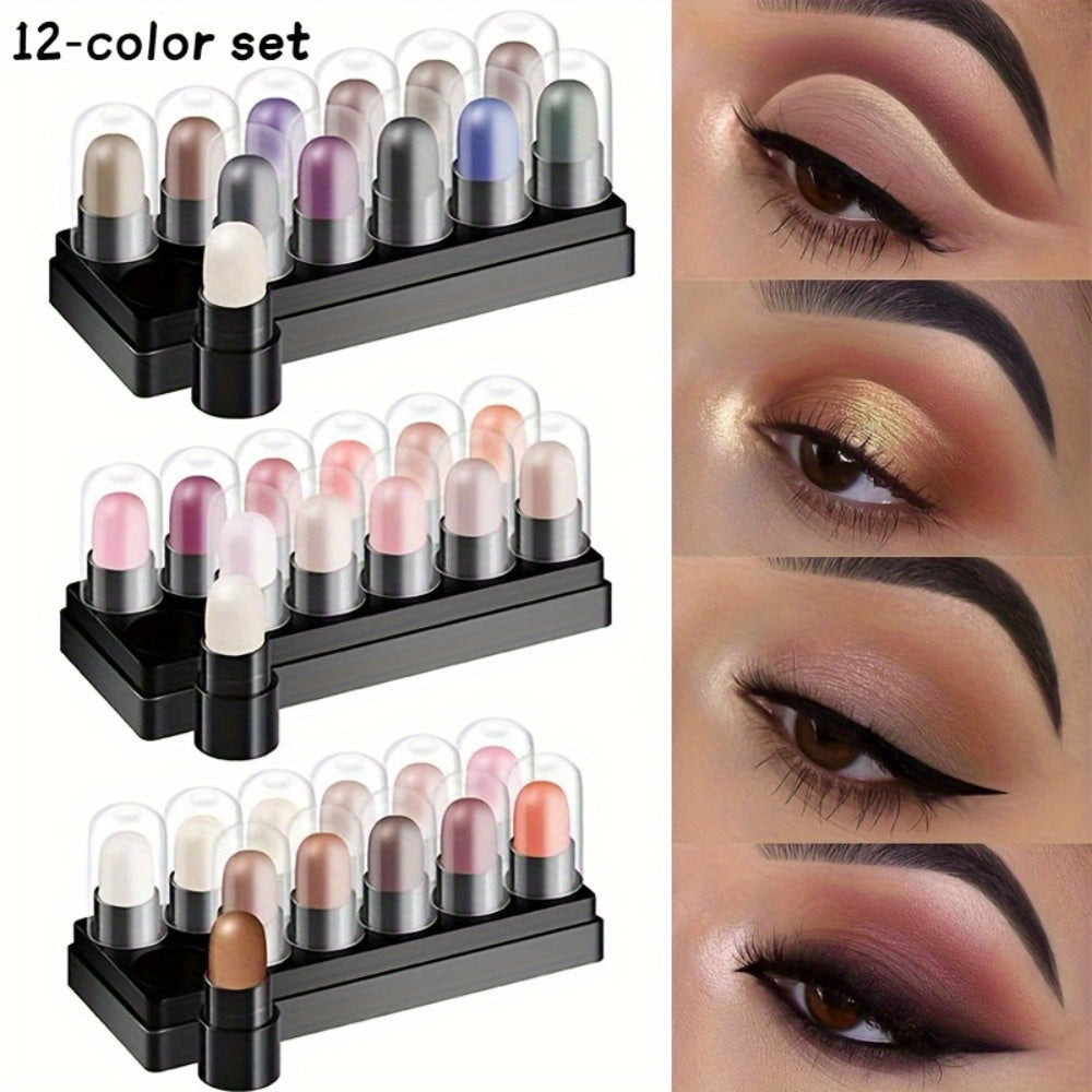 12 Colors Eyeshadow Pencil Set Waterproof Long Lasting Glitter Eye Makeup Tools