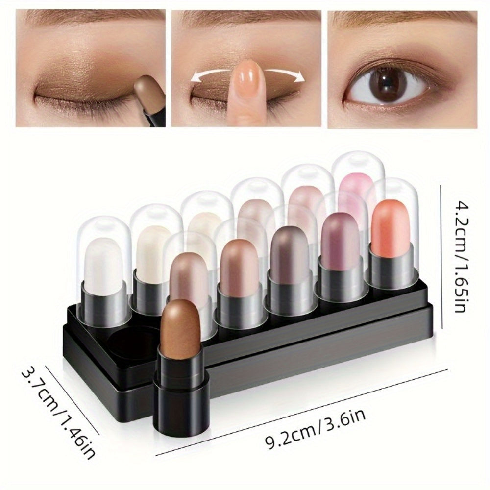 12 Colors Eyeshadow Pencil Set Waterproof Long Lasting Glitter Eye Makeup Tools