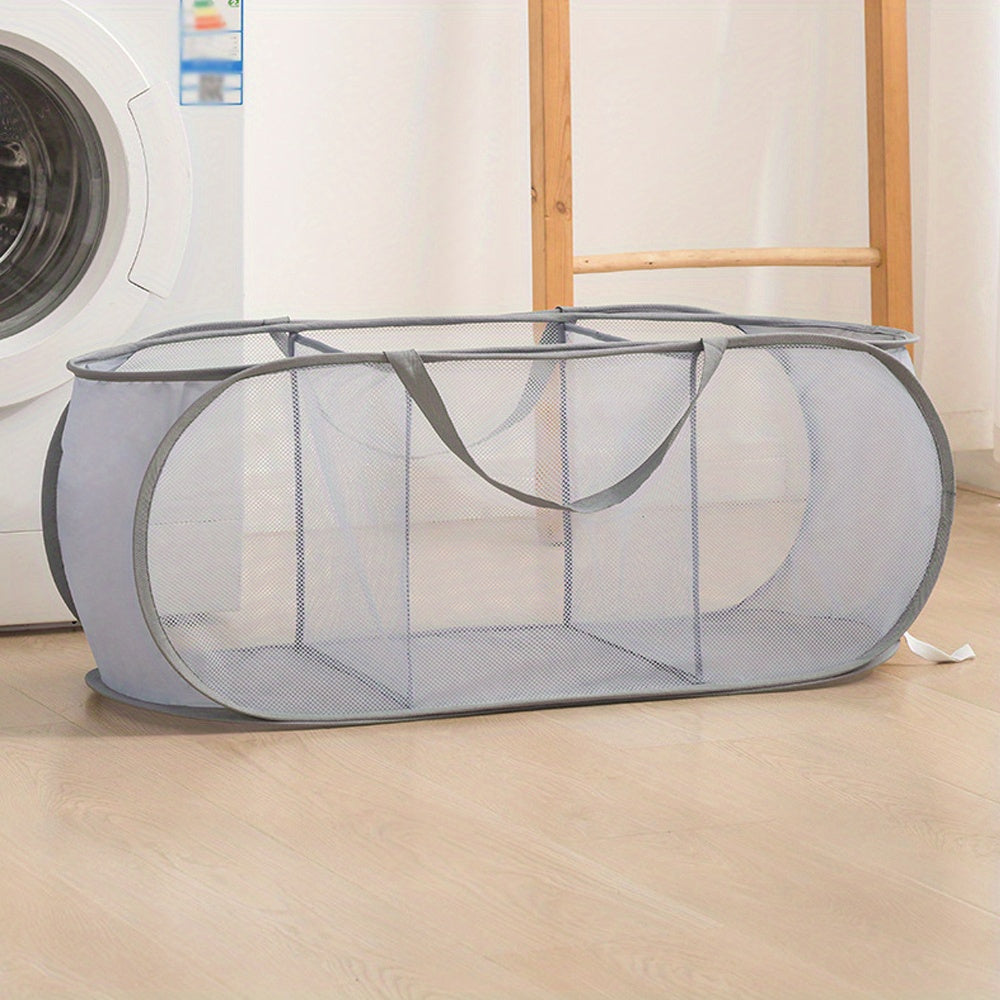 Foldable Laundry Basket with Wide Opening and Side Pocket for Home Storage