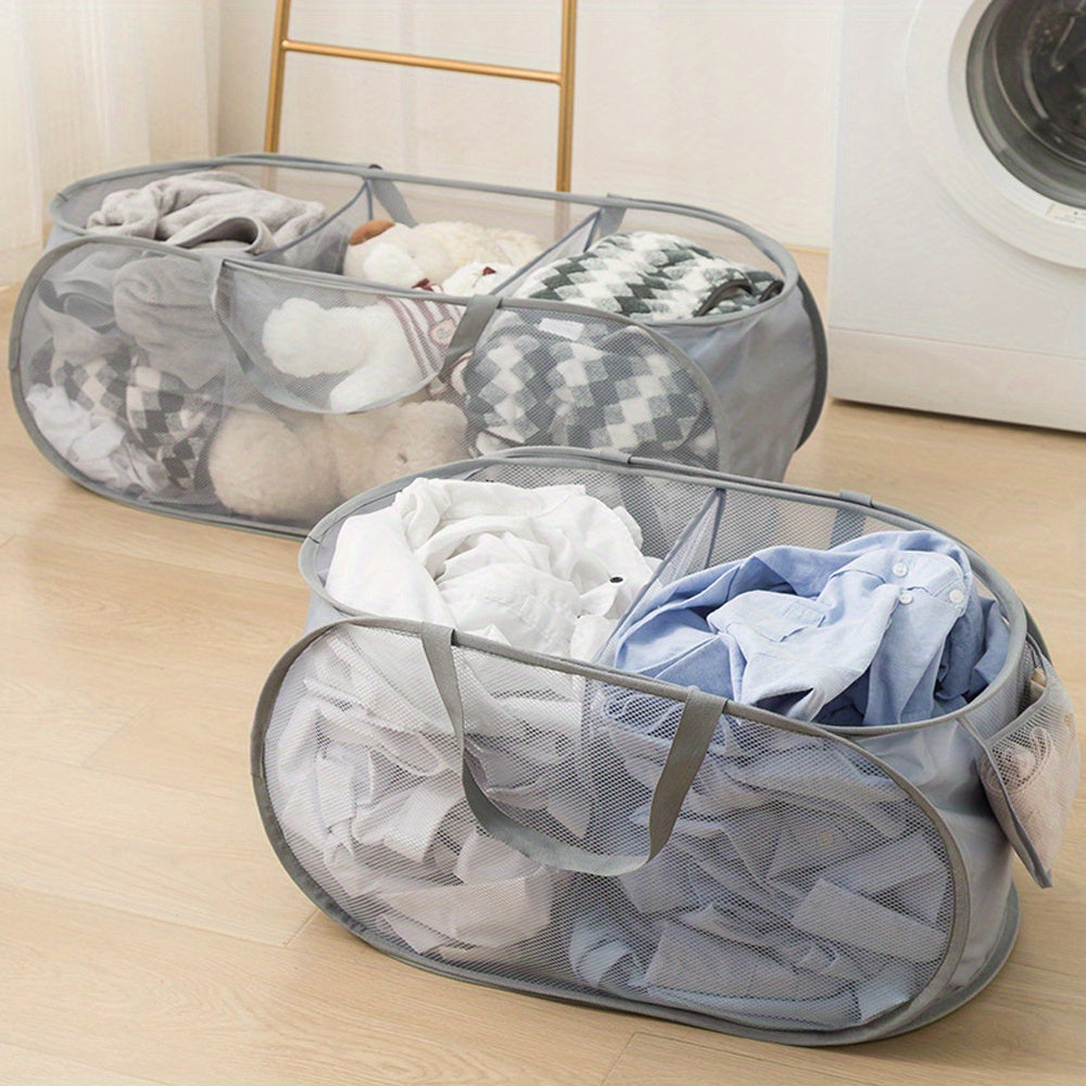 Foldable Laundry Basket with Wide Opening and Side Pocket for Home Storage