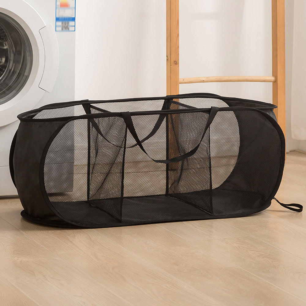 Foldable Laundry Basket with Wide Opening and Side Pocket for Home Storage