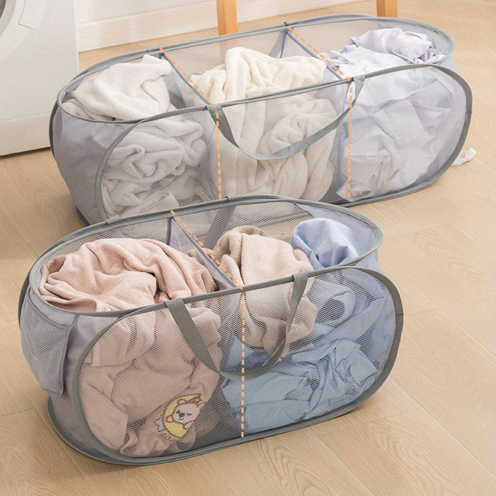 Foldable Laundry Basket with Wide Opening and Side Pocket for Home Storage
