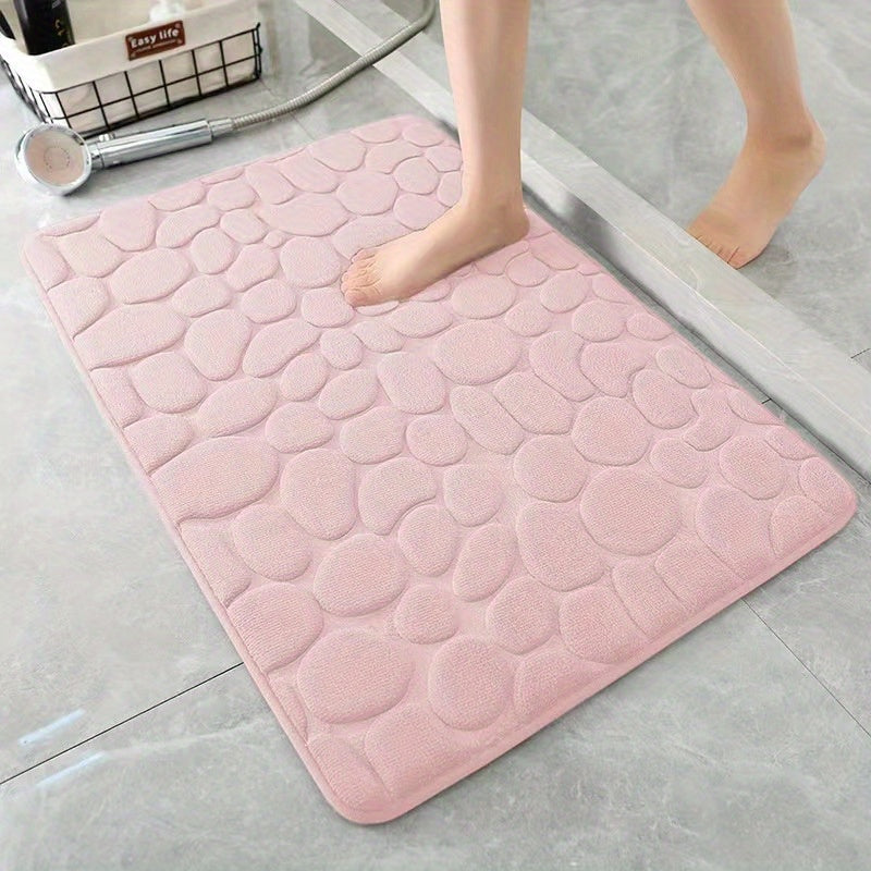 Alfombra de baño de espuma viscoelástica antideslizante con relieve de adoquines y absorbente de agua