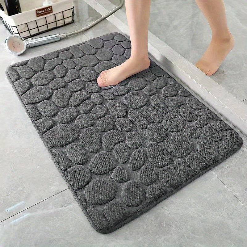 Alfombra de baño de espuma viscoelástica antideslizante con relieve de adoquines y absorbente de agua