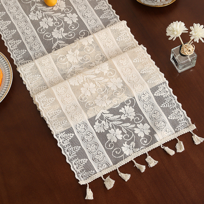Long Boho Lace Table Runner for Dining and Bedroom Decor, Long Farmhouse Style