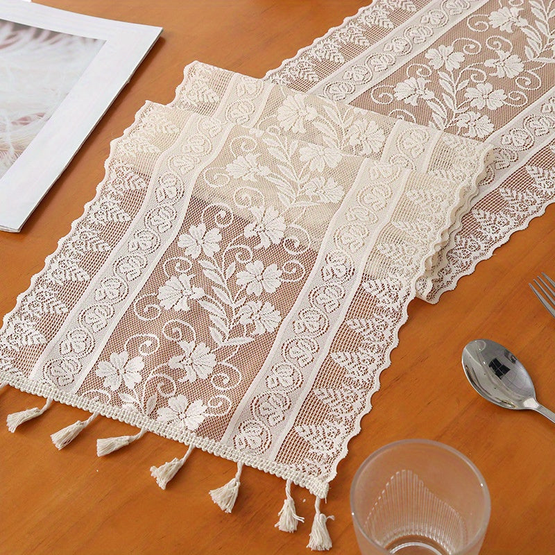 Long Boho Lace Table Runner for Dining and Bedroom Decor, Long Farmhouse Style