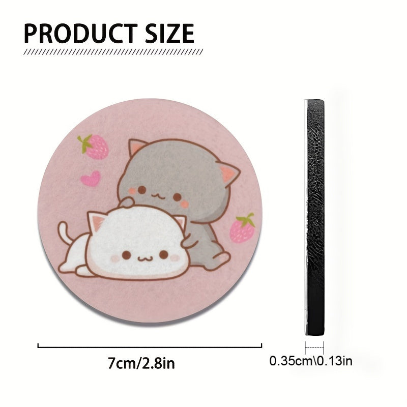 2 Pcs Pink Strawberry Cartoon Cat Car Cup Coasters Absorbent NonSlip