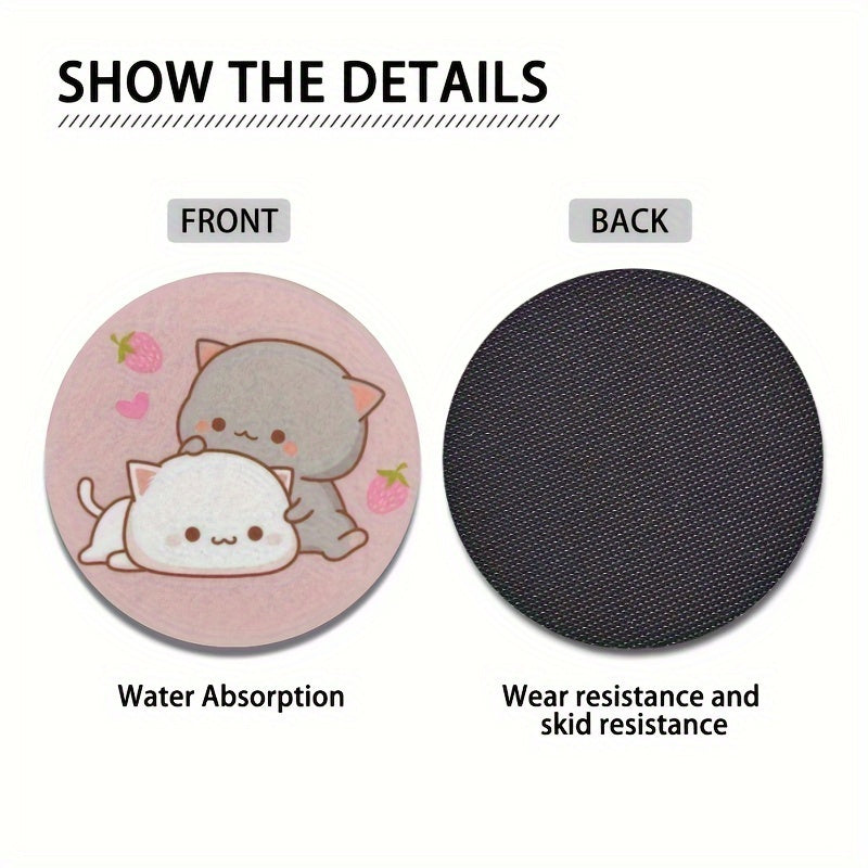 2 Pcs Pink Strawberry Cartoon Cat Car Cup Coasters Absorbent NonSlip