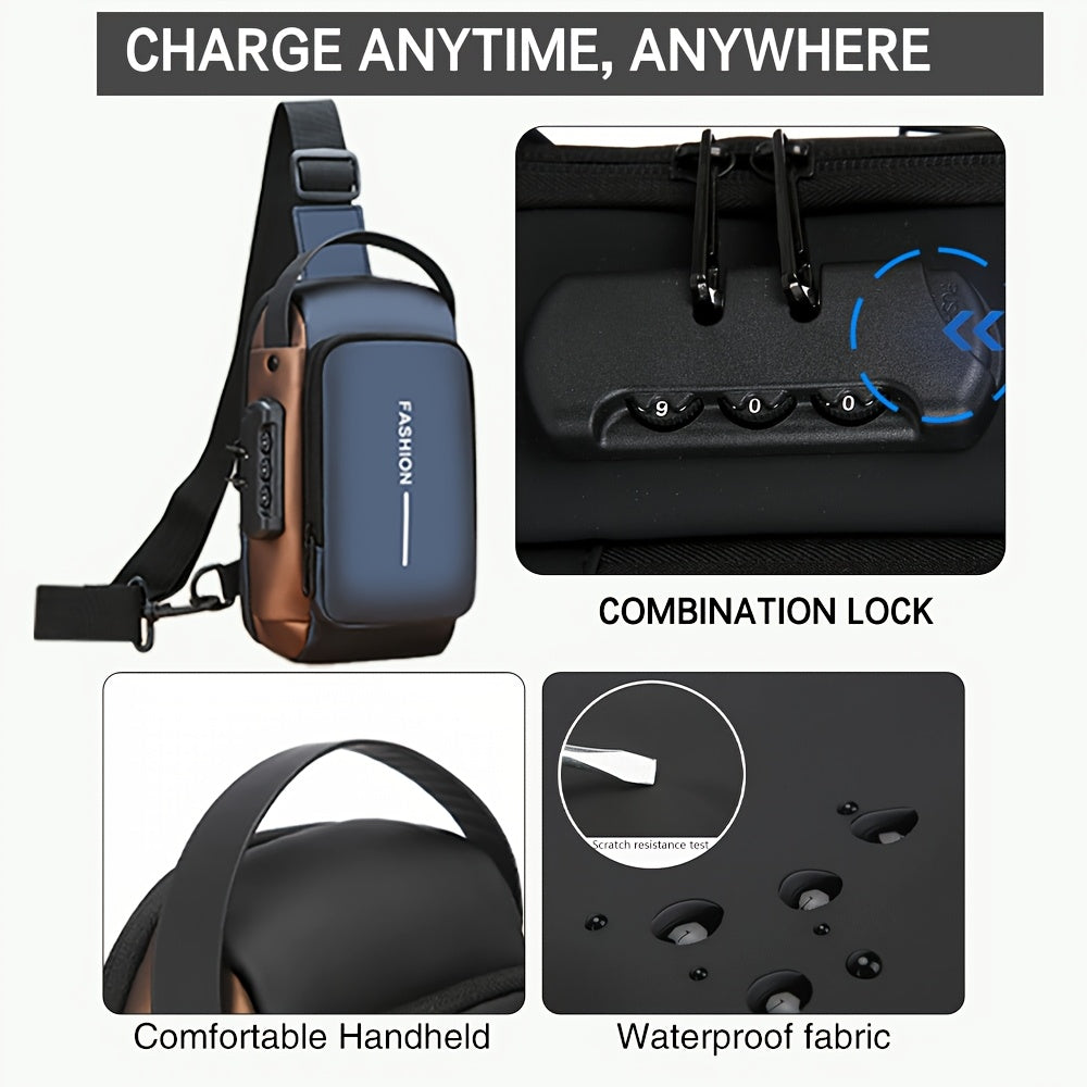 Men's Waterproof Oxford Crossbody Bag with Phone Pocket for Daily Commute and Motorcycle Use