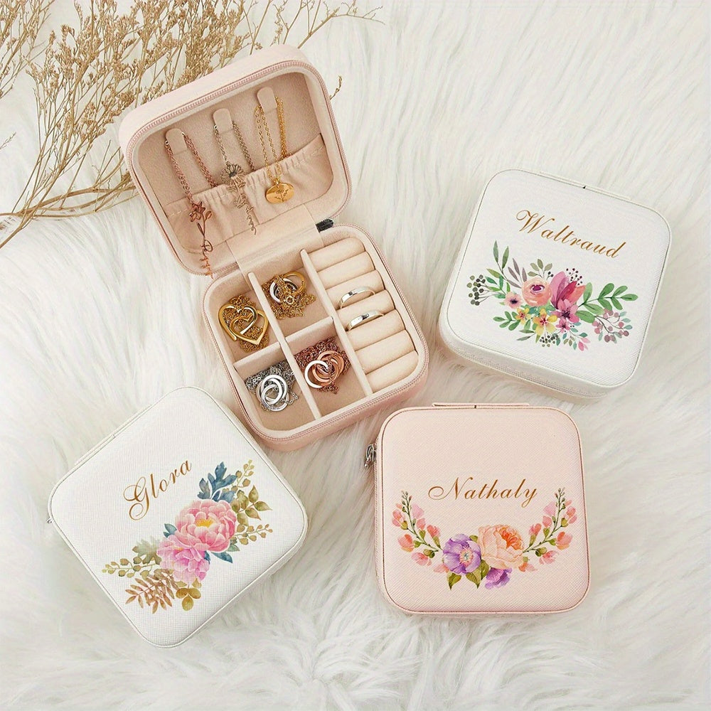 Персонализированная шкатулка для украшений для женщин с узором цветка рождения, органайзер из кожзама