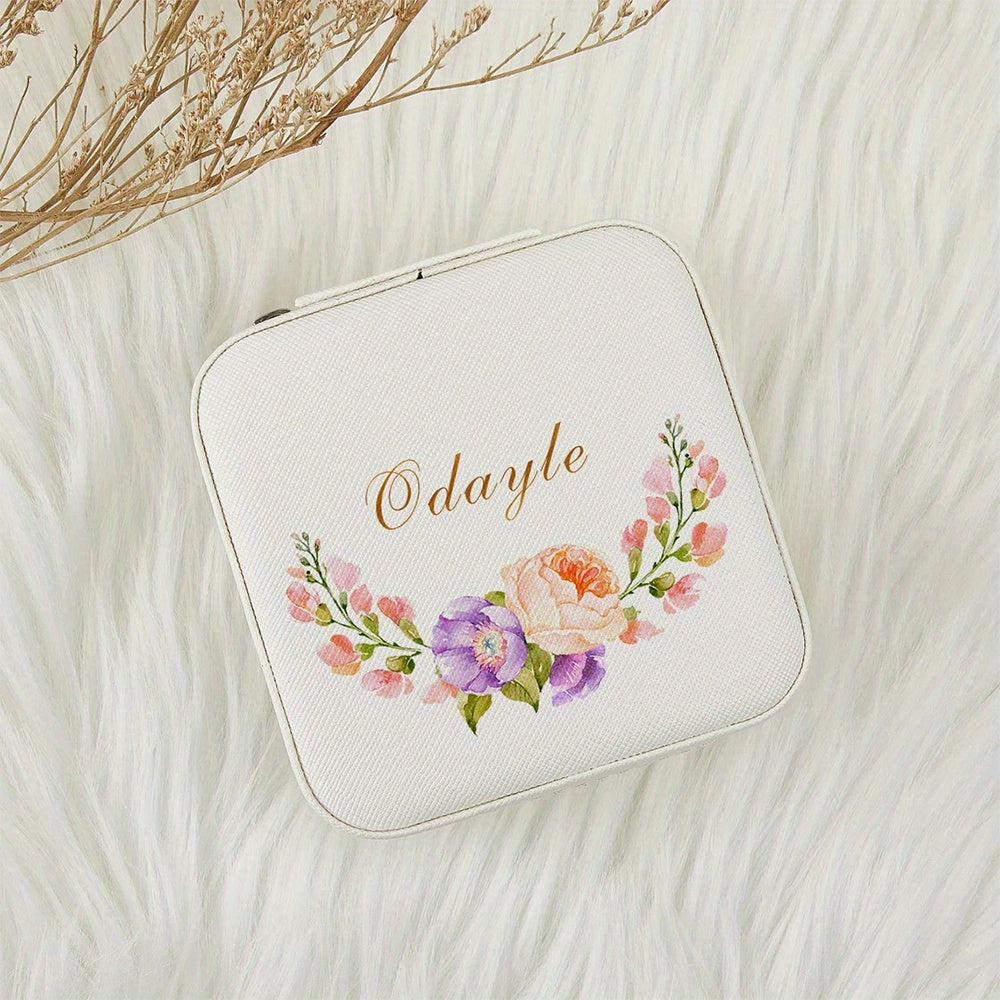 Персонализированная шкатулка для украшений для женщин с узором цветка рождения, органайзер из кожзама