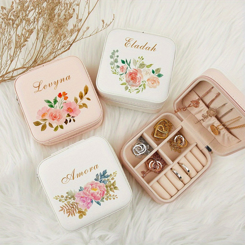 Персонализированная шкатулка для украшений для женщин с узором цветка рождения, органайзер из кожзама