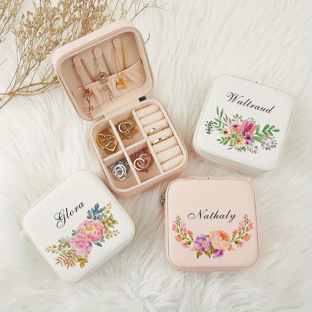 Персонализированная шкатулка для украшений для женщин с узором цветка рождения, органайзер из кожзама
