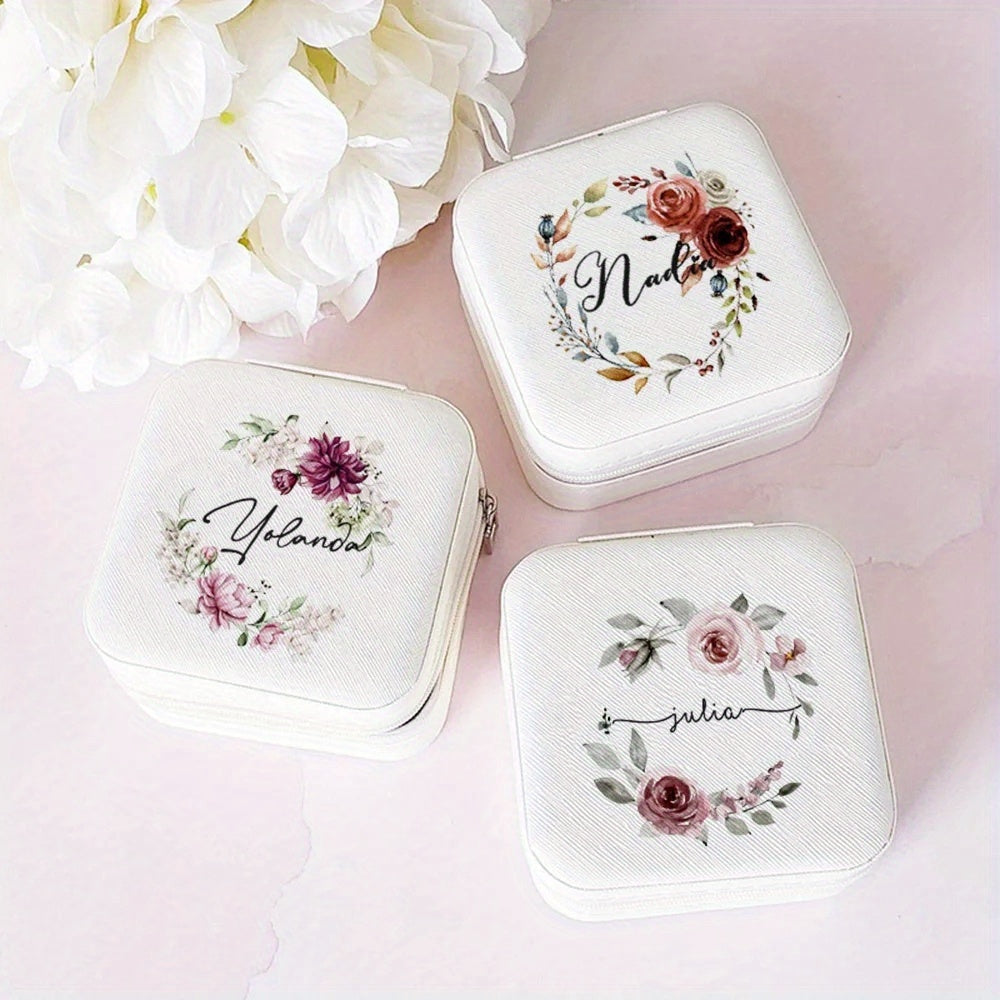 Кожаная шкатулка для украшений для женщин с цветочным дизайном для колец, серег, браслетов, ожерелий, подарок, хранение