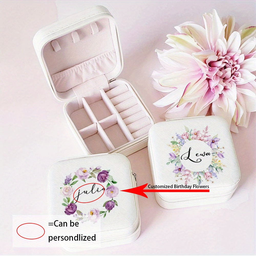 Ayollar uchun charm zargarlik qutisi gullar dizayni bilan uzuklar, marjonlar, bracelletlar, marjonlar uchun sovgʻa saqlash