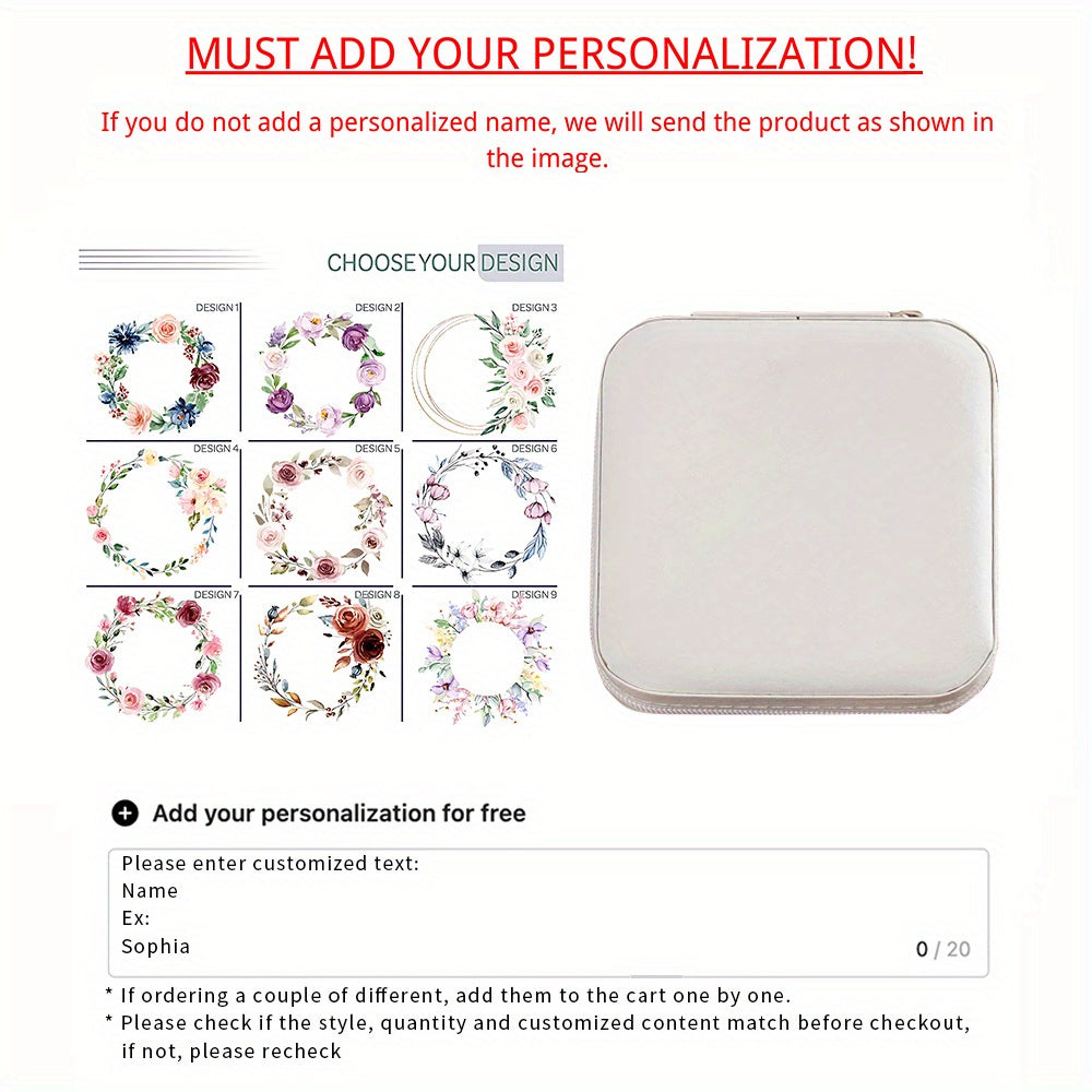 Ayollar uchun charm zargarlik qutisi gullar dizayni bilan uzuklar, marjonlar, bracelletlar, marjonlar uchun sovgʻa saqlash