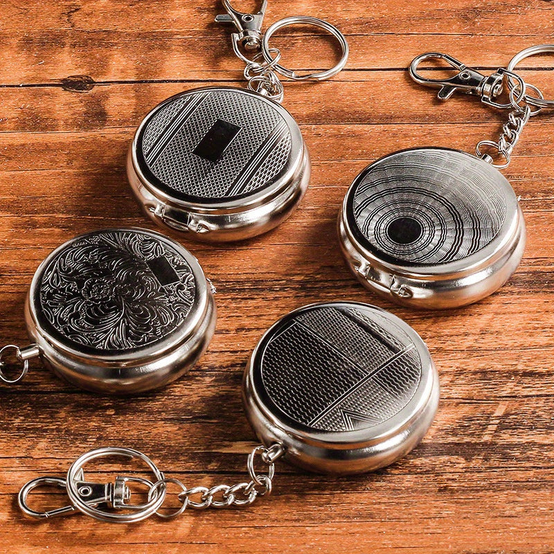 Men Stainless Steel Portable Keychain Ashtray Mini Outdoor Travel Accessory