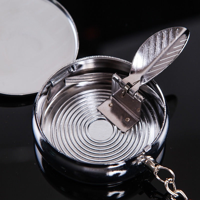 Men Stainless Steel Portable Keychain Ashtray Mini Outdoor Travel Accessory