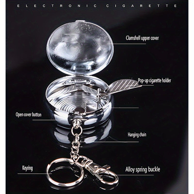 Men Stainless Steel Portable Keychain Ashtray Mini Outdoor Travel Accessory