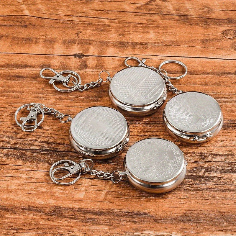 Men Stainless Steel Portable Keychain Ashtray Mini Outdoor Travel Accessory