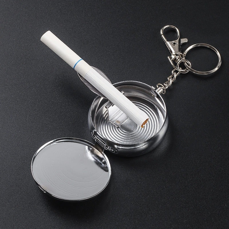 Men Stainless Steel Portable Keychain Ashtray Mini Outdoor Travel Accessory