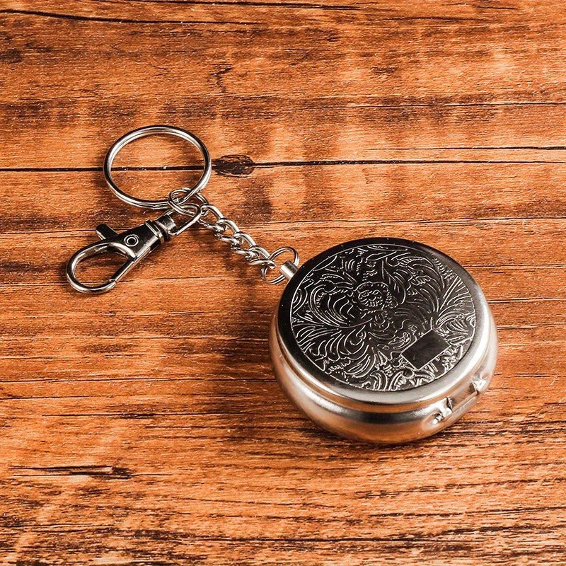 Men Stainless Steel Portable Keychain Ashtray Mini Outdoor Travel Accessory