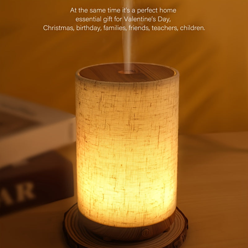 Textured Fabric Wooden Air Humidifier with Aromatherapy Diffuser and Essential Oil Compatibility