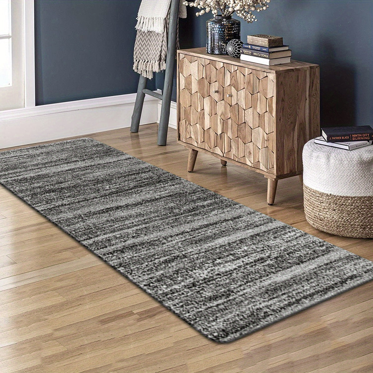 Gray Stripes Carpet Rug Non-Skid Large Dot Hand Washable for Laundry Room Kitchen Hallway