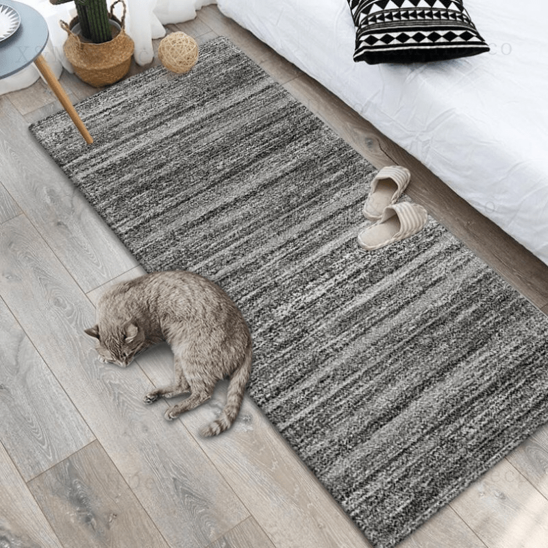 Gray Runner Rug Non-Slip Washable Polyester Memory Foam Kitchen Hallway