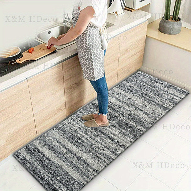 Gray Runner Rug Non-Slip Washable Polyester Memory Foam Kitchen Hallway