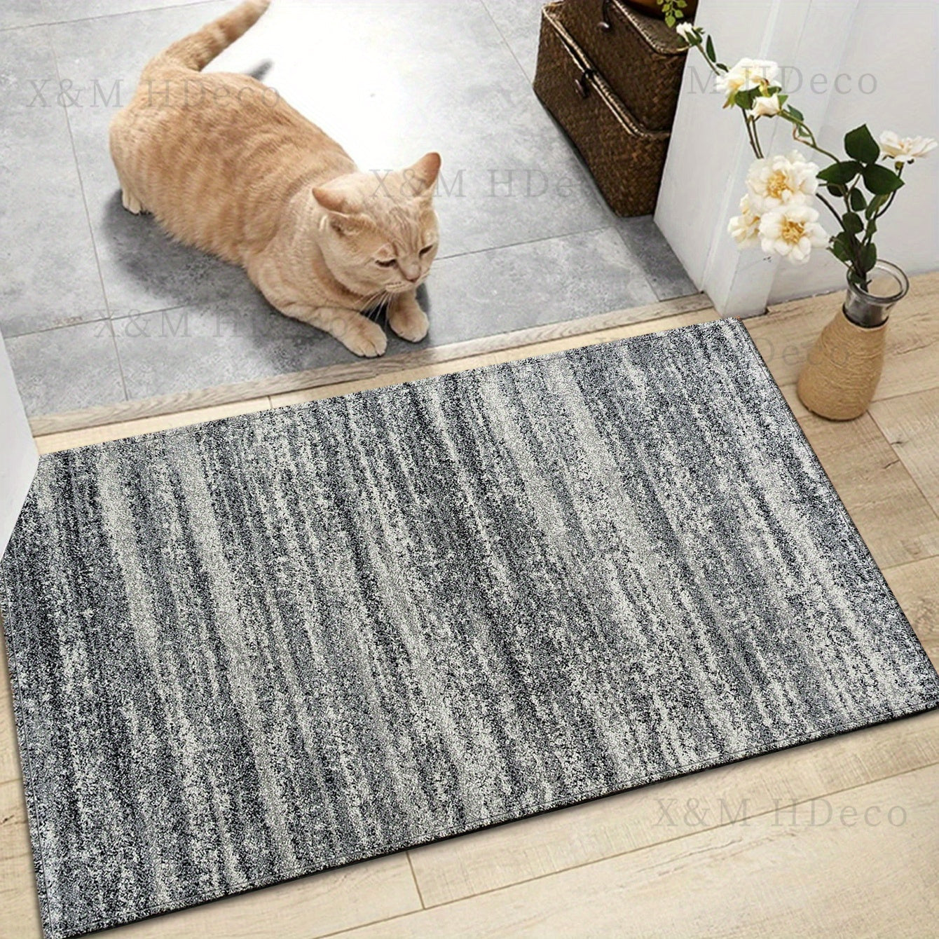 Gray Runner Rug Non-Slip Washable Polyester Memory Foam Kitchen Hallway