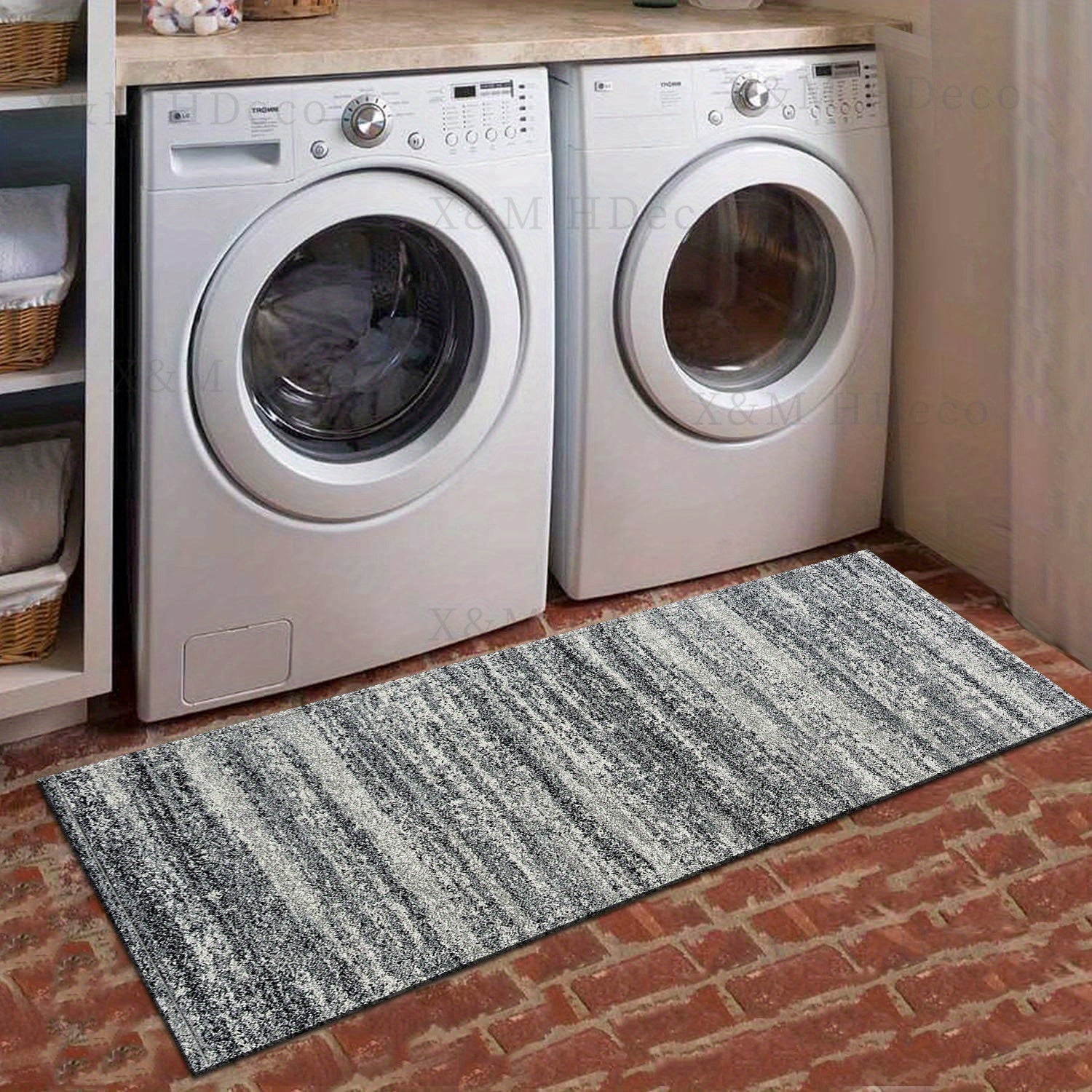 Gray Runner Rug Non-Slip Washable Polyester Memory Foam Kitchen Hallway